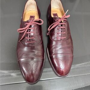 Bally Brown Leather Oxford Shoes with Brogue Detailing Burgundy Size 8 M